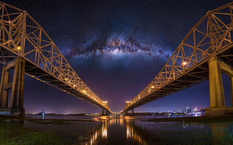 architecture, night, city, bridge - man made structure, illuminated, built structure, 1080P, outdoors, astronomy, engineering, travel destinations, star - space