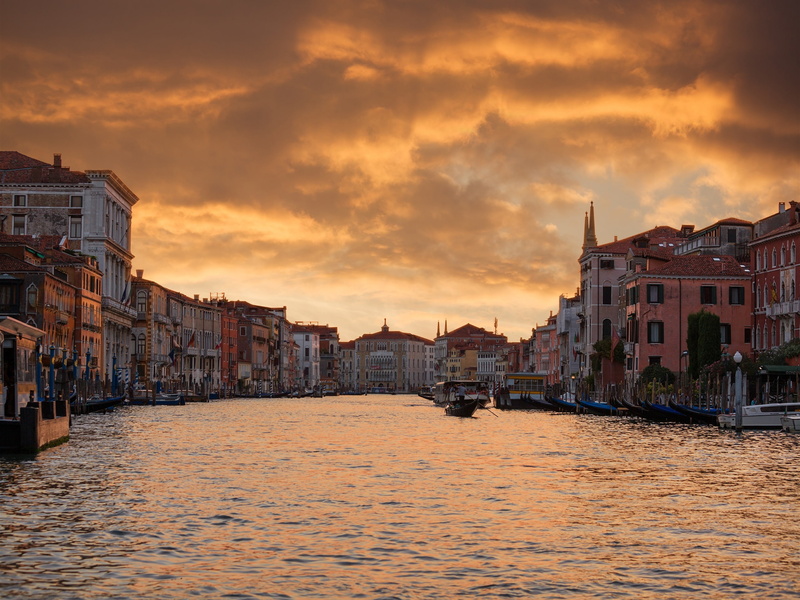 City, Dusk, Venice, Italy, Houses, Evening, Boats, 2K, River