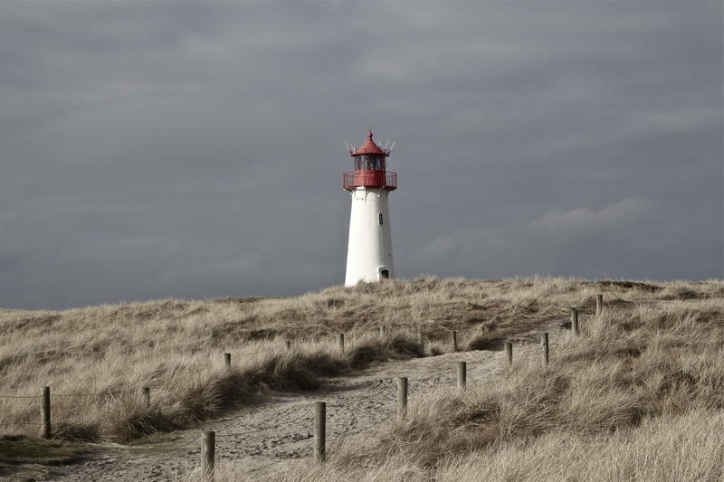 built structure, grasses, north sea, sylt, building exterior, hill, elbow, guidance, meadow, lighthouse, northern germany, coast, clouds, idyllic, close