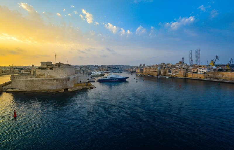 water, building, nature, cloud - sky, sunset, no people, travel destinations, office building exterior, malta, mode of transportation, sunrise, nautical vessel