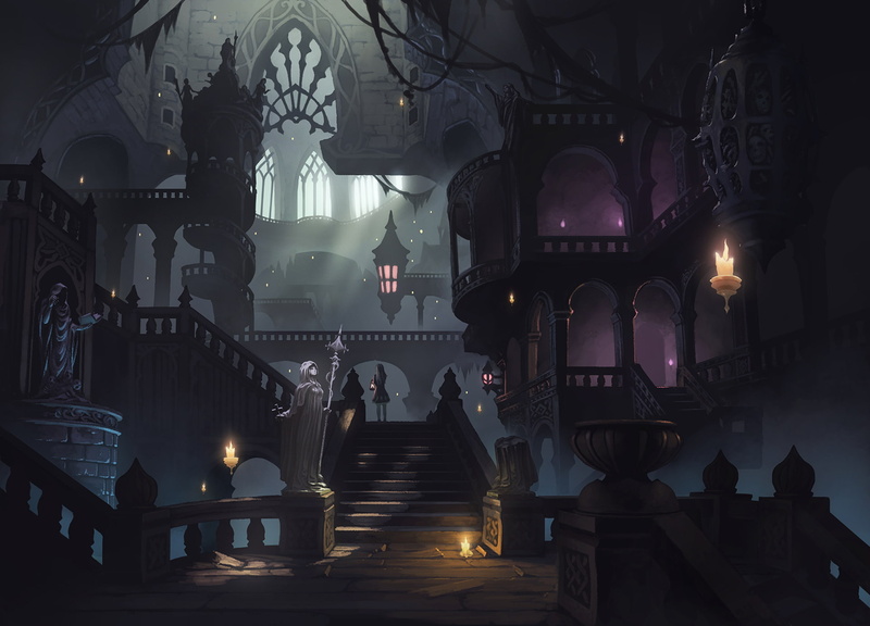 stairs, 1080P, castle, anime