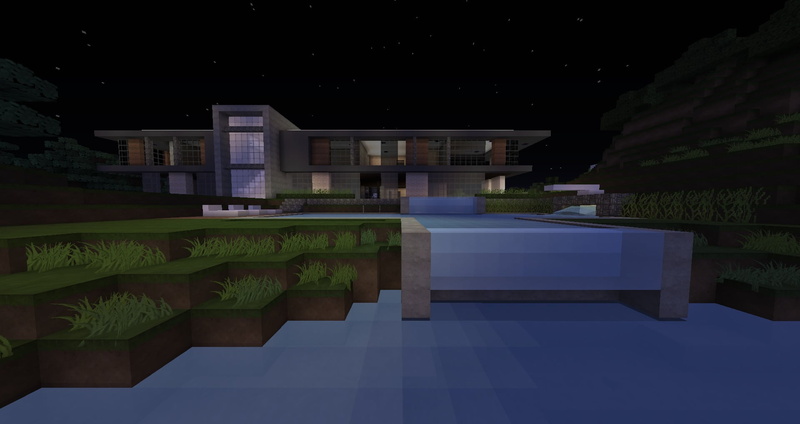 tree, house, travel destinations, night, nature, no people, architecture, outdoors, swimming pool, pool, Minecraft, 1080P, mansions, reflection, modern