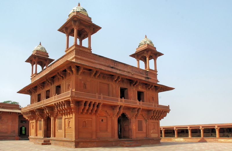 built structure, tourism, religion, palace, fahtepur-sikri, building exterior, history, sky, clear sky, red sandstone, pavilion, india, travel, day, building