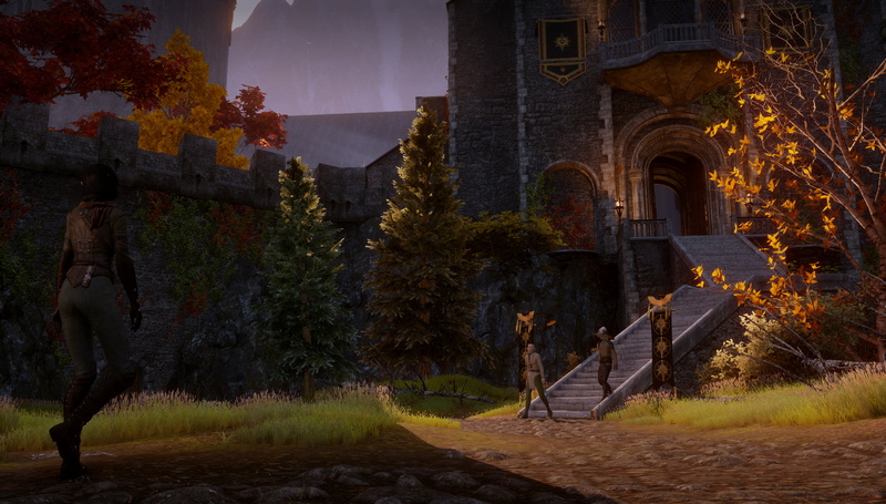 Cole, Solas, landscape, 1080P, Dragon Age, Dragon Age Inquisition, castle, Skyhold, orange, Inquisitor, red