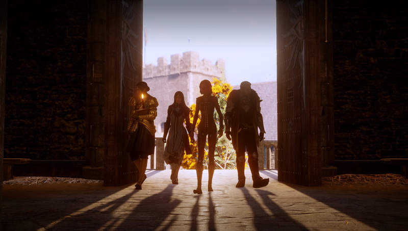 Dragon Age Inquisition, trees, 1080P, mountains, fall, Sun, Skyhold, Cullen Rutherford, red, leaves, Leliana, Dragon Age, Inquisitor, Josephine Montilyet