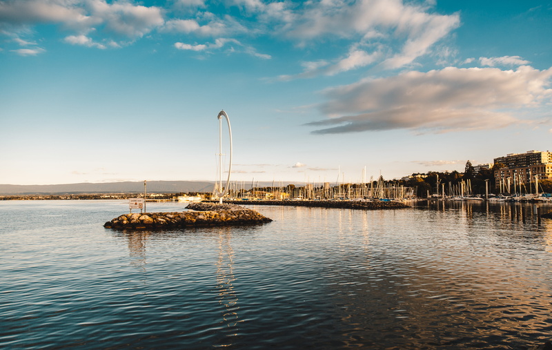 bay, mode of transportation, switzerland, reflection, tranquility, architecture, no people, ouchy, scenics - nature, nature, water, built structure, 5K