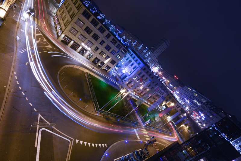 architecture, multiple lane highway, city life, motion, no people, lausanne, neon, mode of transportation, connection, light trail, speed, building exterior