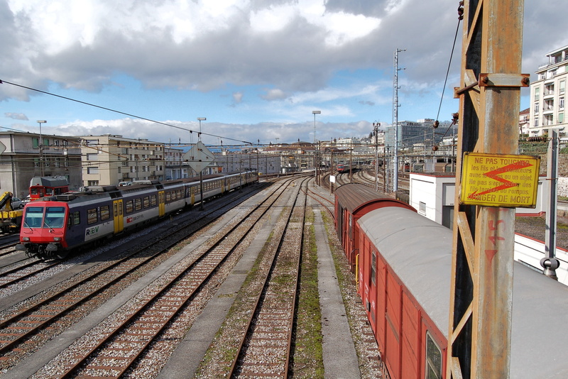 switzerland, arrival, train, railroad track, rail transportation, track, cable, no people, built structure, 2K, electricity, station, outdoors, shunting yard