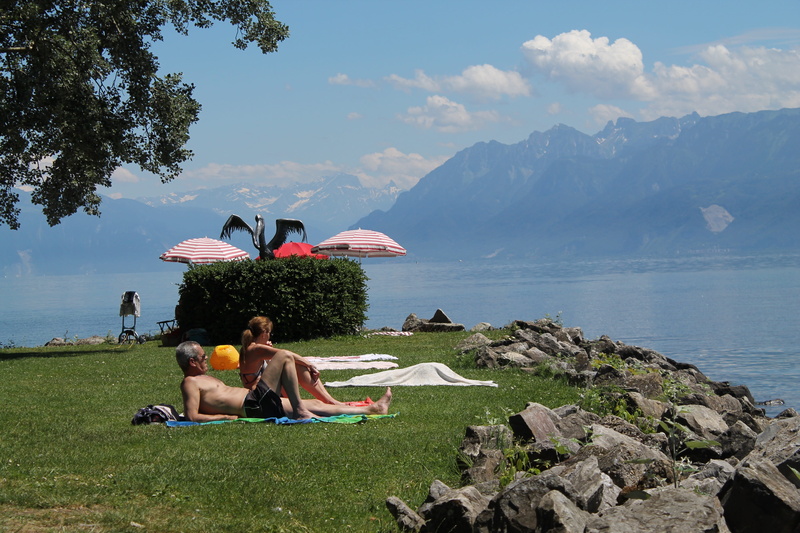 solid, nature, men, sky, grass, lake, rock, women, social, leisure activity, lausanne, switzerland, beauty in nature, 4K, day, mountain, water, relax