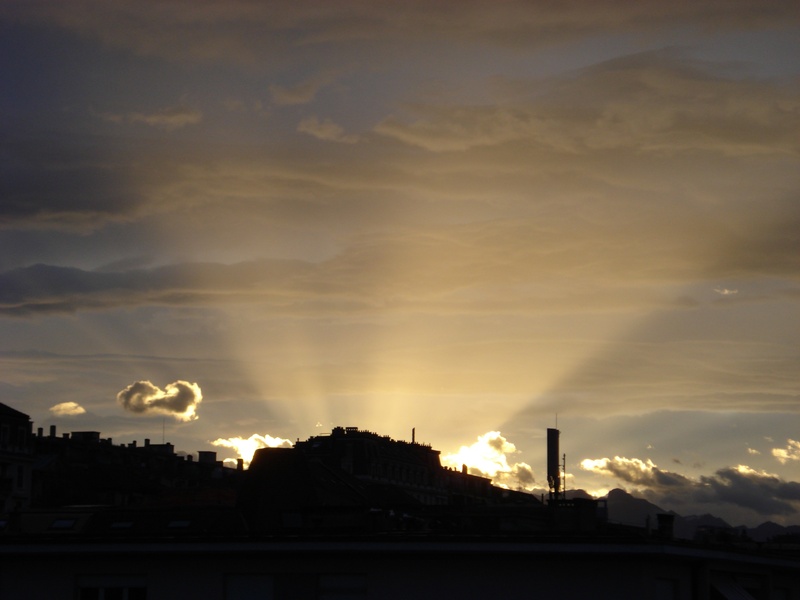 nature, storm, sunset, no people, switzerland, silhouette, building exterior, outdoors, beauty in nature, house, light, dawn, scenics - nature, residential district