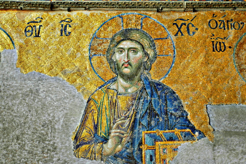 the past, one young man only, one man only, front view, human representation, only men, young adult, Jesus, icon, Hagia Sophia, text, church, mural, spirituality