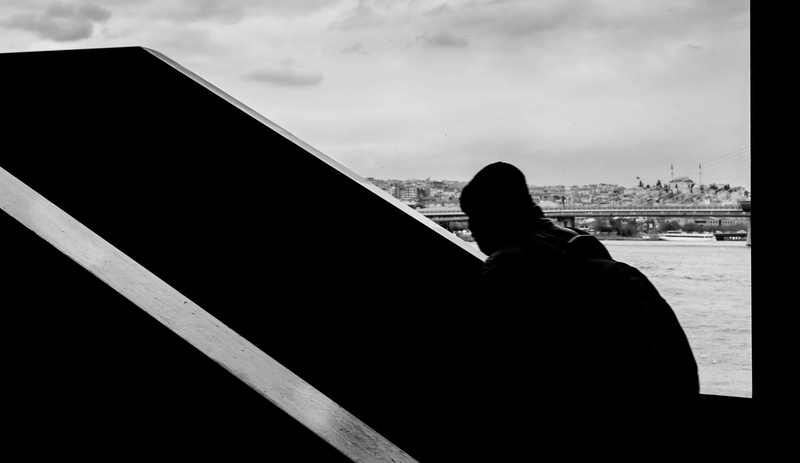 transportation, stairs, person, shadow, dark, men, downstairs, sky, sitting, real people, 4K, cityscape, mosque, leisure activity, street photo, architecture