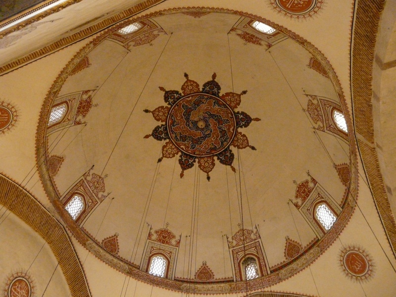 directly below, no people, belief, museum, fresco, konya, building exterior, spirituality, dome building, travel destinations, dome, religion, low angle view