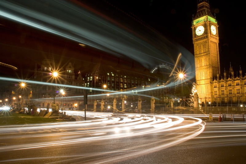 road, built structure, street, Westminster Lights, London, architecture, ben, clock tower, no people, speed, building exterior, blurred motion, night, travel destinations