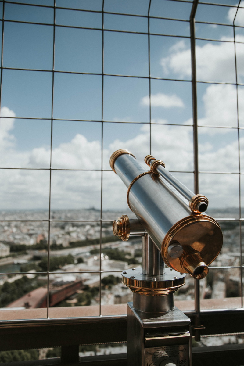 travelphotography, water, city, wanderlust, architecture, coin operated, 5K, cloud - sky, paris, telescope, outdoors, eiffel tower, window, close-up, built structure