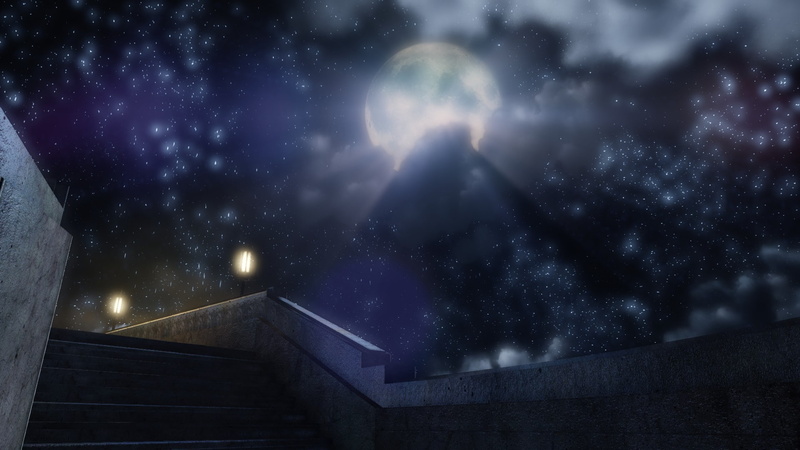 sky, architecture, mystery, building exterior, railing, space, moonlight, dark, astronomy, scenics - nature, booker dewitt moon bioshock infinite elizabeth comstock