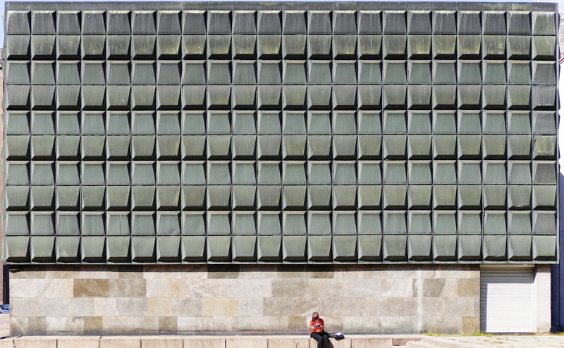 real people, 4K, women, house facade, facade, pattern, city, concrete wall, concrete facade, day, latvia, riga, baltic states, building, modern, downtown