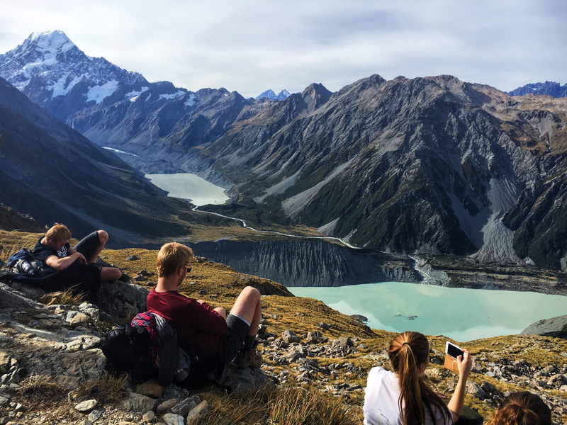 adult, sitting, people, water, solid, women, national park, leisure activity, non-urban scene, looking at view, mount cook, 4K, lifestyles, mueller hut