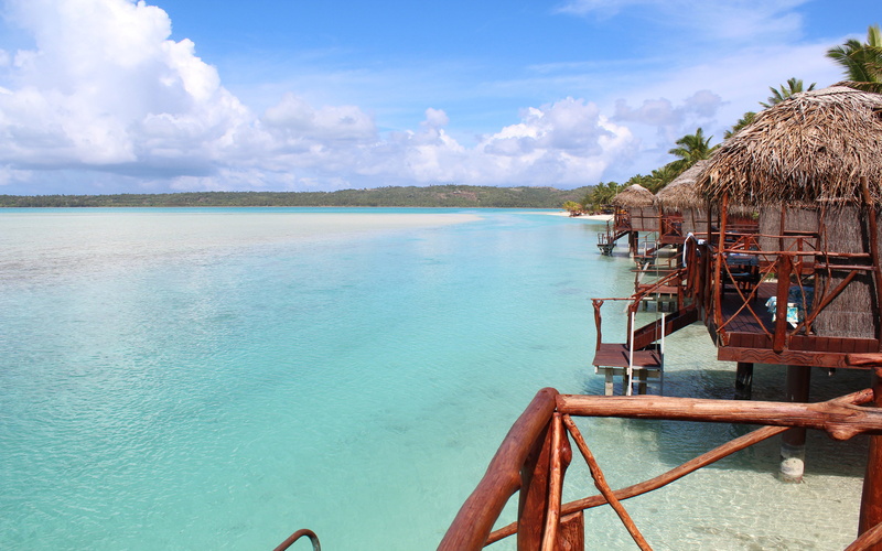 beauty in nature, cook, water, no people, day, blue, scenics - nature, architecture, travel destinations, outdoors, 4K, hd, beach, aitutaki, thatched roof