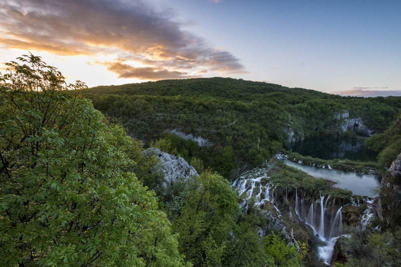 national Park, trees, Plitvice lakes, lake, morning, Croatia, view, mountains, 1080P, waterfalls