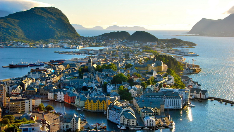 alesund, no people, sea, yacht, moored, mode of transportation, scenics - nature, europe, aerial view, travel, nautical vessel, norway, built structure
