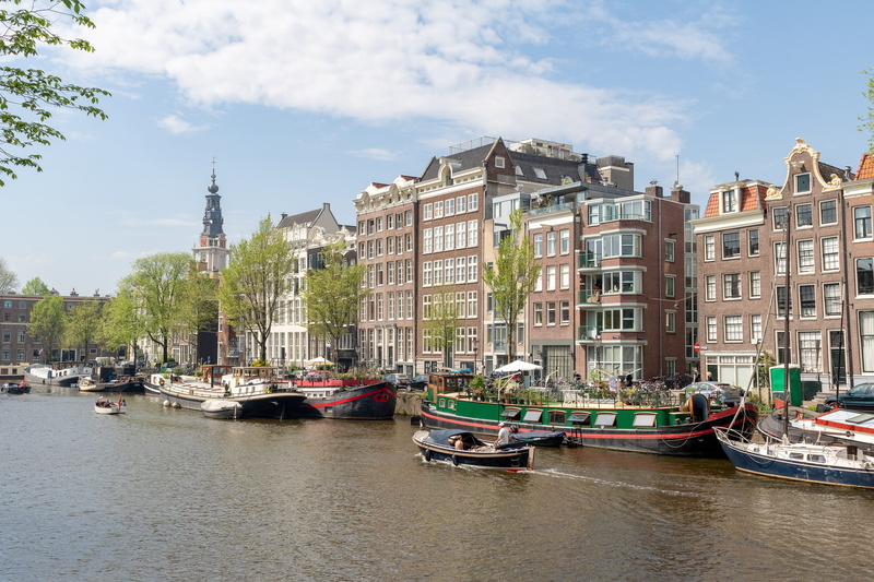 cloud - sky, 4K, building exterior, moored, boot, day, amsterdam, concrete, buildings, water, no people, nautical vessel, built structure, building, waterfront