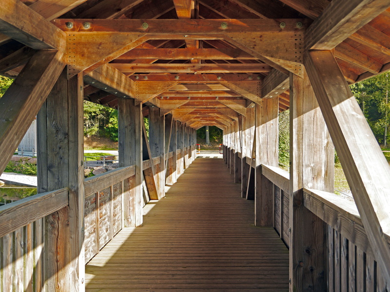 colonnade, diminishing perspective, the way forward, connection, built structure, railing, watercourse, wood - material, arcade, architectural column, nature