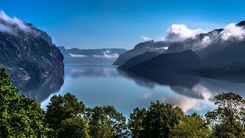 mountain, 1080P, wilderness, europe, mount scenery, geirangerfjord, no people, idyllic, sky, non-urban scene, beauty in nature, reflection, mountain range