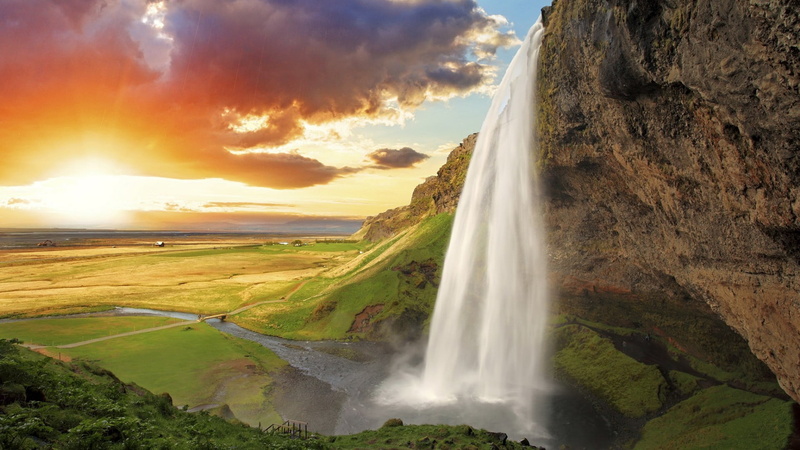 non-urban scene, seljalandsfoss, 1080P, landscape, motion, long exposure, watercourse, plant, water resources, sky, iceland, rock - object, outdoors, grass