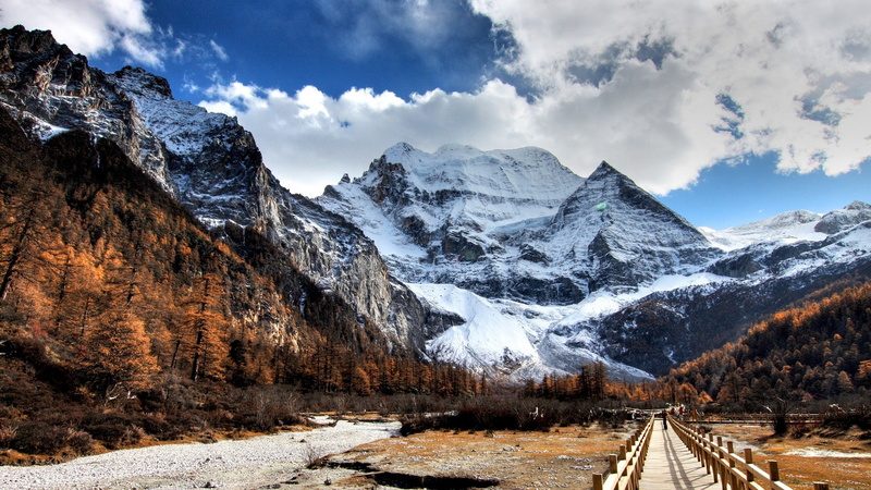 HDR, nature, 1080P, China, mountains, Yading Nature Reserve, sky, clouds, landscape