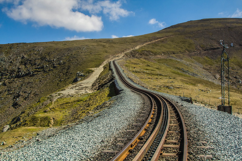 brown, environment, cloud - sky, transportation, train, railroad, nature, outdoors, travel Locations, curve, journey, day, steel, railroad Track, direction