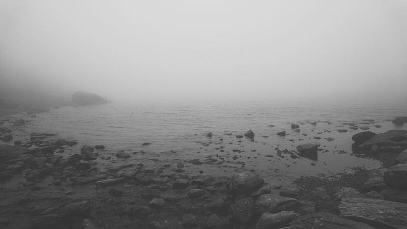 water, outdoors, misty, non-urban scene, tranquil scene, beauty in nature, tranquility, rock - object, mist, nature, pen-y-pass, rock, fog, lake, solid