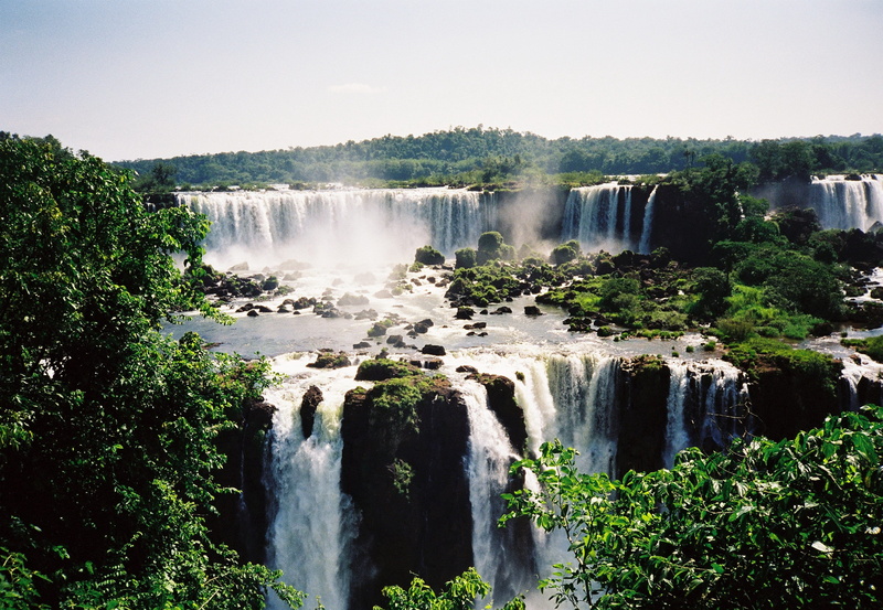 falling water, power in nature, sky, brazil, water, travel destinations, waterfall, beauty in nature, tree, scenics - nature, motion, environment, solid