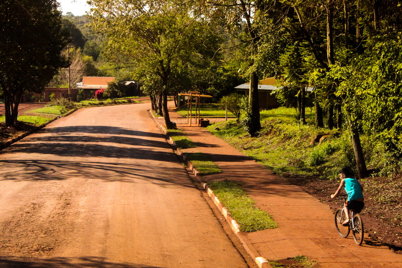 growth, transportation, tree, ride, land vehicle, riding, child, rear view, puerto wanda, plant, direction, green, dom, bicycle, road, misiones, outdoors