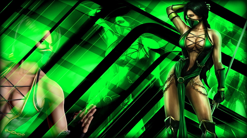 kombat, Green, games, akali, dress, art, mortal, brunettes, women, masks, hd, 1080P, short, hair, x, video