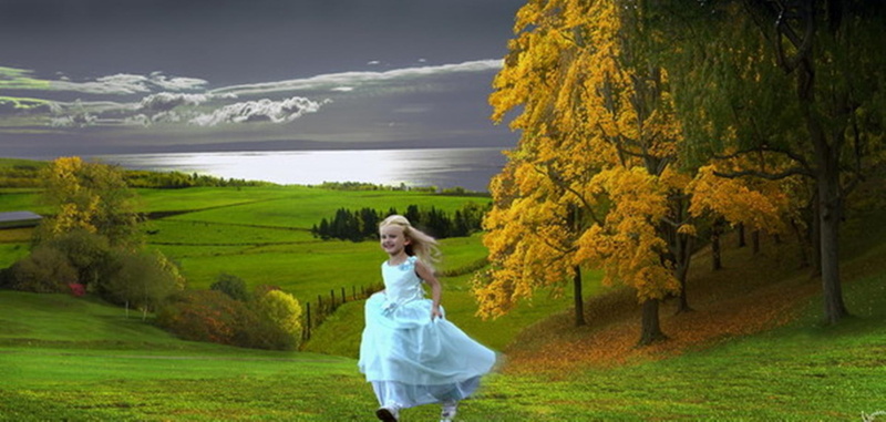 1080P, girl, zenin, igor, green, field, nature, autumn