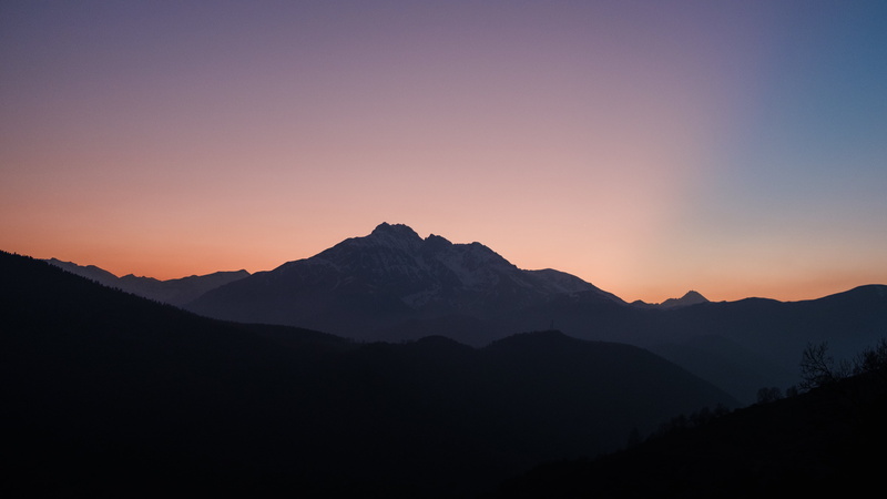 scenics - nature, environment, sky, sun, idyllic, twilight, majestic, 4K, sunset, mountain peak, mountain, nature, silhouette, view, land, dramatic sky