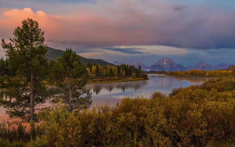USA, Teton, Mountain, Grand, River, 2K, Autumn, Wyoming, Forest, Park