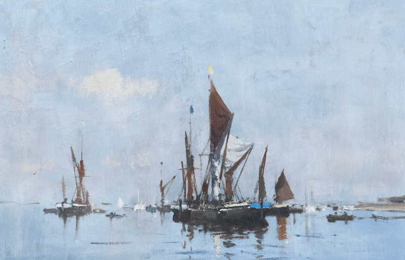 2K, Edward Seago, seascape, picture, Barge in still Water