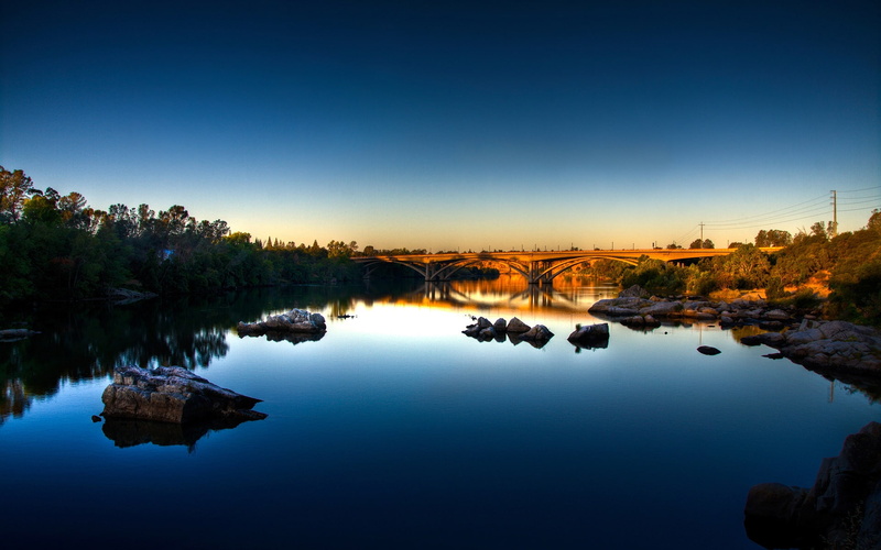 water, bridge, 1080P, sunrise, morning, still, waters