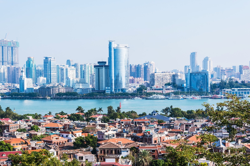 built structure, water, skyscraper, building, blue, beach, cloud, shore, crowded, landscape, modern, residential district, cityscape, china, building exterior