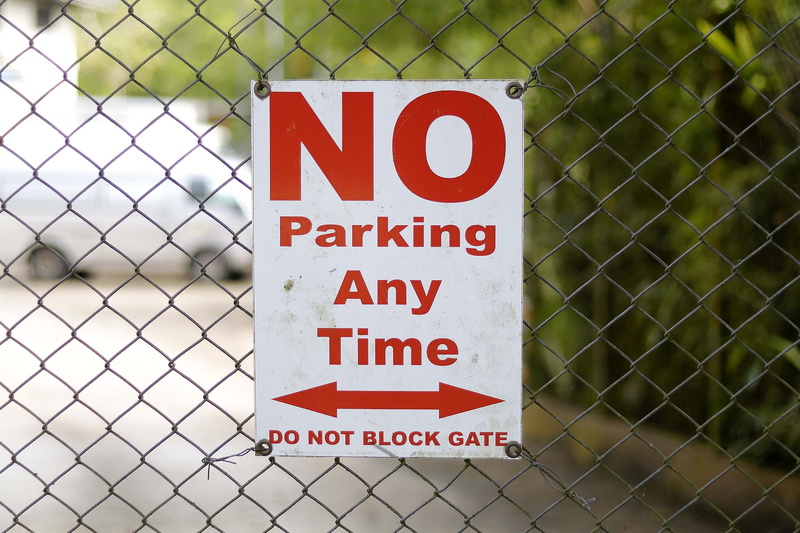 Entrance, boundary, information, warning sign, warning, text, Parking ...