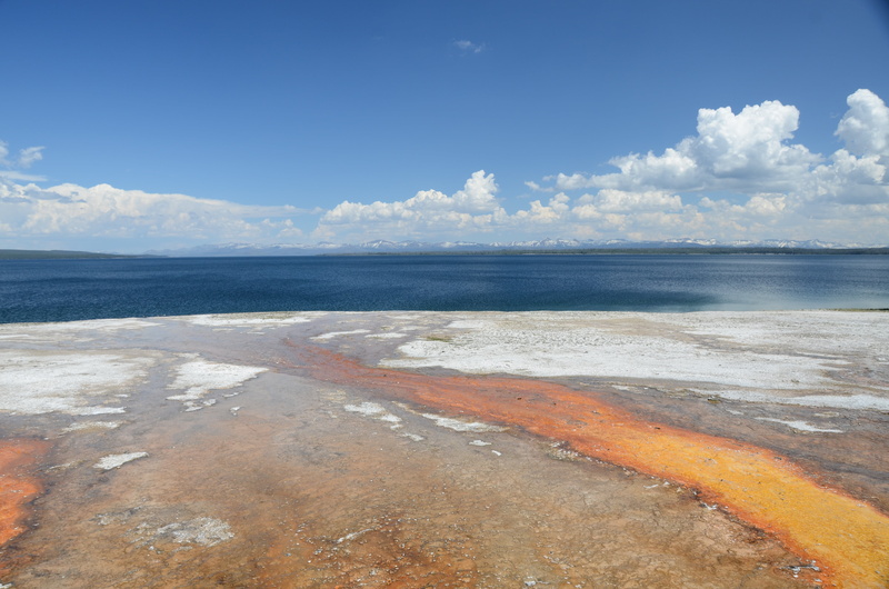sea, yellowstone, water, yellowstone lake, environment, clouds, thermophiles, tranquility, hot water, yellowstone national park, blue, cloud - sky, day