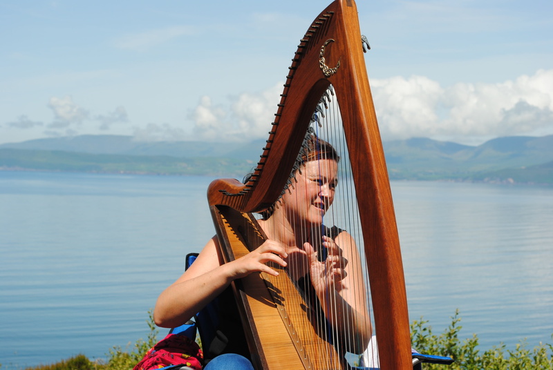 4K, classical Music, daytime, real people, string Instrument, harp, nature, lake, playing, musical equipment, violin, lifestyles, one person, holding