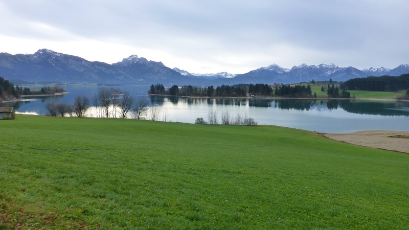 day, füssen, tip of the miter, green color, reflection, lake forggensee, beauty in nature, säuling, lake, field, cloud - sky, sky, allgäu, non-urban scene