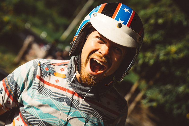 sports helmet, leisure activity, wearing, black, day, jacket, crash helmet, focus on foreground, mouth open, front view, man, helmet, headwear, nature