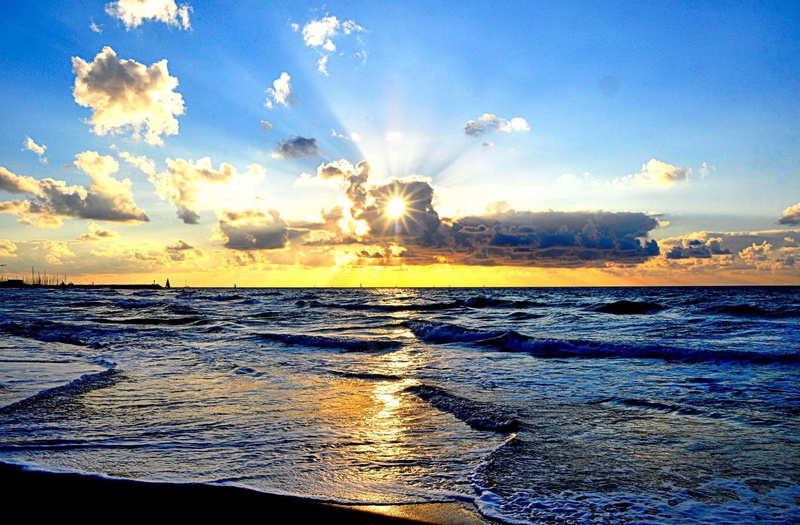 acadia, blue, sea, clouds, 1080P, beach, israel, Acadia Beach, herzliya, water, sand, Sunset