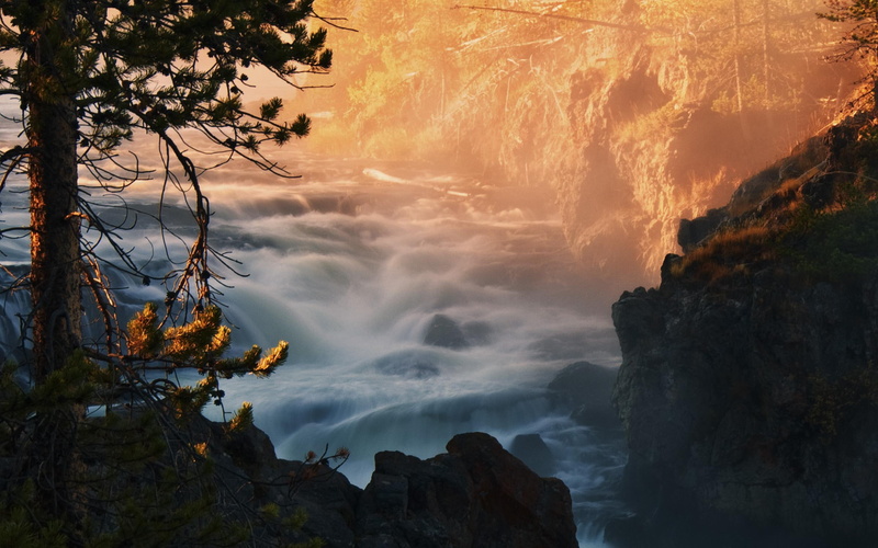 river, 3d and abstract, yellowstone, 2K, dlbdata, waterfall, wyoming, firehole