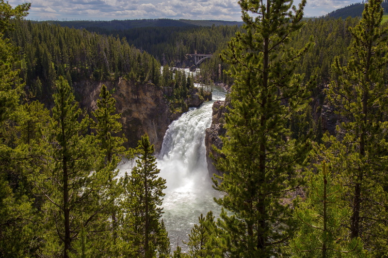 panorama, Upper Yellowstone Falls, Yellowstone River, trees, Wyoming, waterfall, Grand Canyon, Yellowstone National Park, 2K, Upper falls Yellowstone