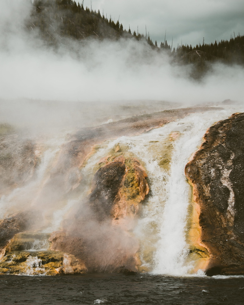 beauty in nature, non-urban scene, heat - temperature, mist, waterfalls, nature, power in nature, outdoors, mountain, hot spring, land, scenics - nature
